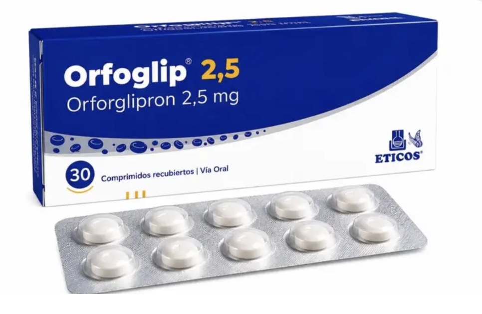 Caixa e blíster de Orfoglip® 2,5 mg